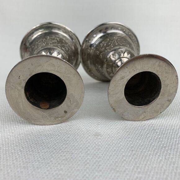 Vintage set of 2 Silver Candle stick‎ Holders ZY India World Gift Bell Shaped - Picture 5 of 10
